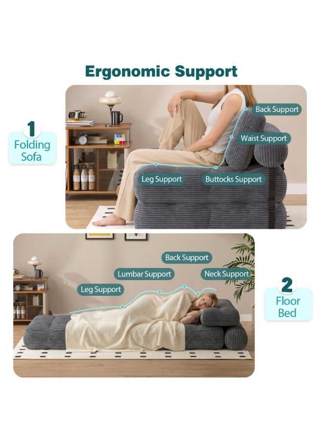 Amoyls Multifunctional Foldable Sofa Bed with Ergonomic Support & Skin-Friendly Corduroy Fabric, Perfect for Living Rooms, Bedrooms, and Guest Spaces - Image 5